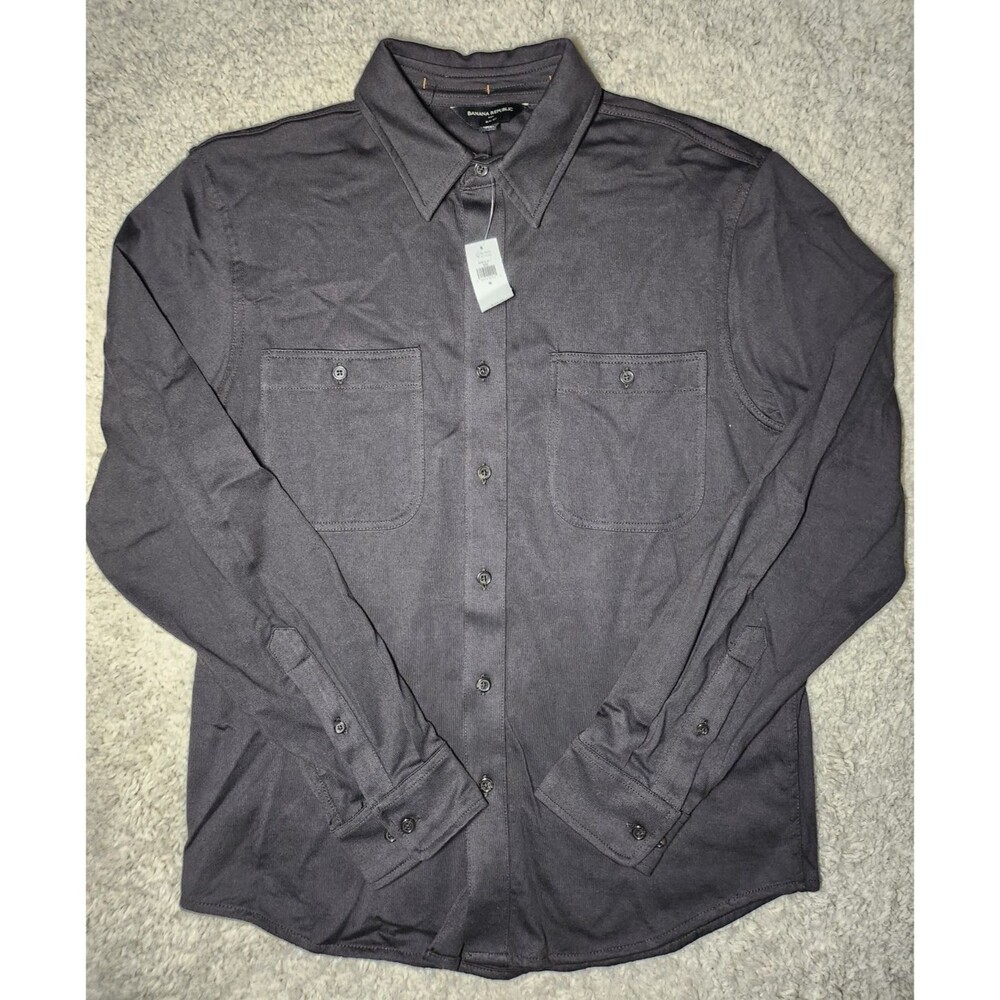 Banana Republic NWT Button Up Shirt Men M Gray Heather Slim Fit Long Sleeve New